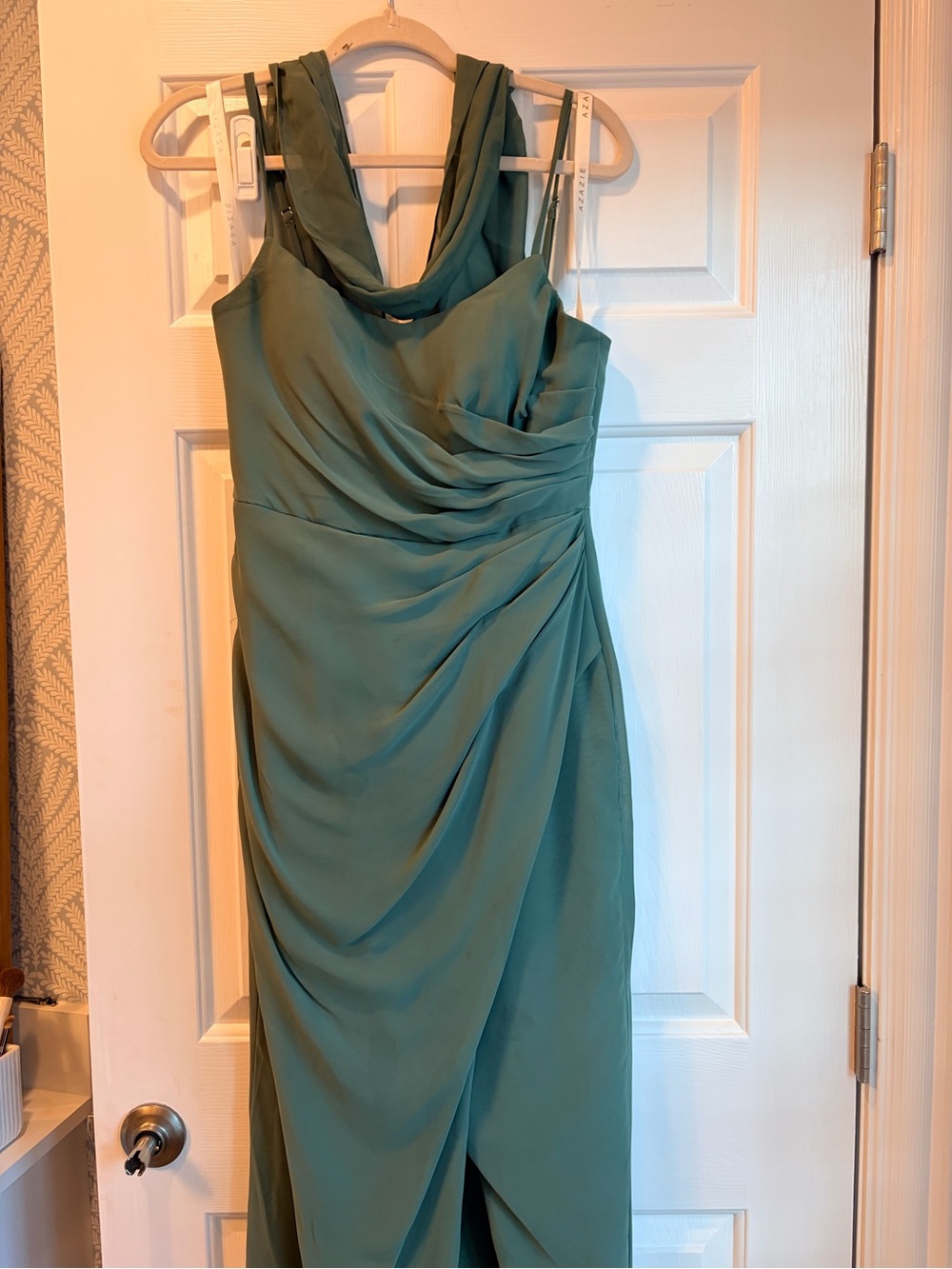 Azazie Calandra Elegant Sage Green Evening Gown scarf - Picture 5 of 7